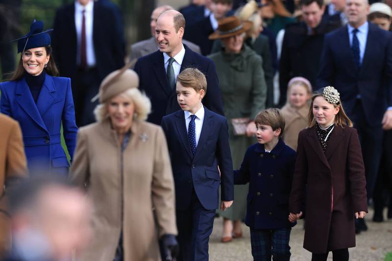 Royal family walking to Christmas Morning Service at Sandringham Church.
