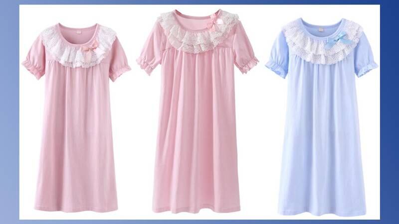 three children's nightgowns on a white background.