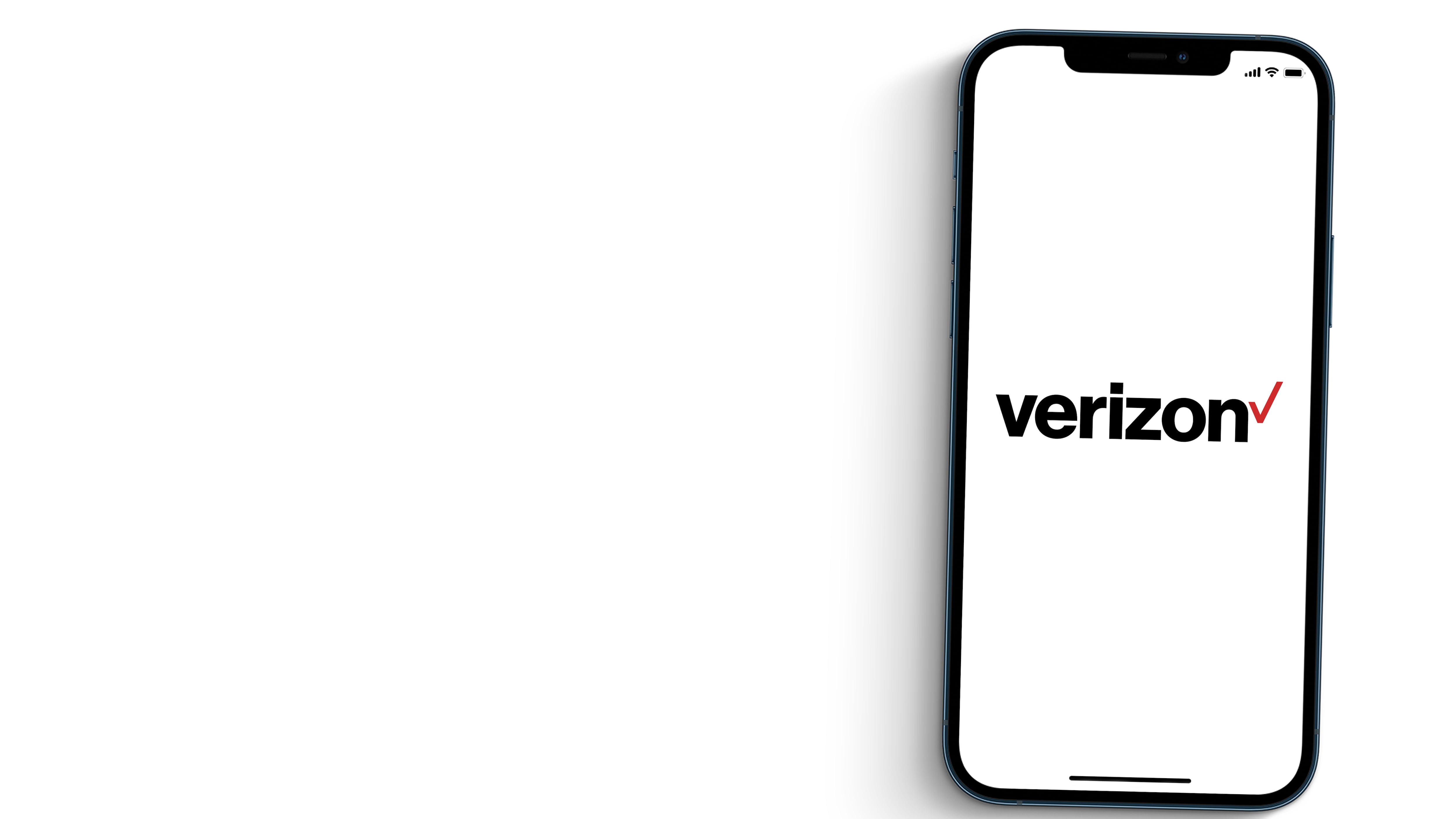Verizon app on smartphone screen on white background. Mobile communications company.
