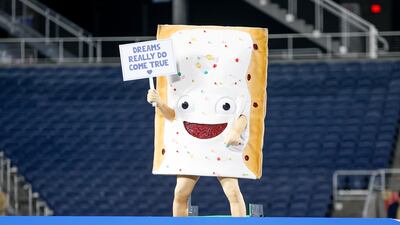 ORLANDO, FL - DECEMBER 28: The Pop-Tart Bowl mascot, Strawberry, after the game between the North Carolina State Wolfpack and the Kansas State Wildcats on December 28, 2023 at Camping World Stadium in Orlando, Fl. (Photo by David Rosenblum/Icon Sportswire via Getty Images)